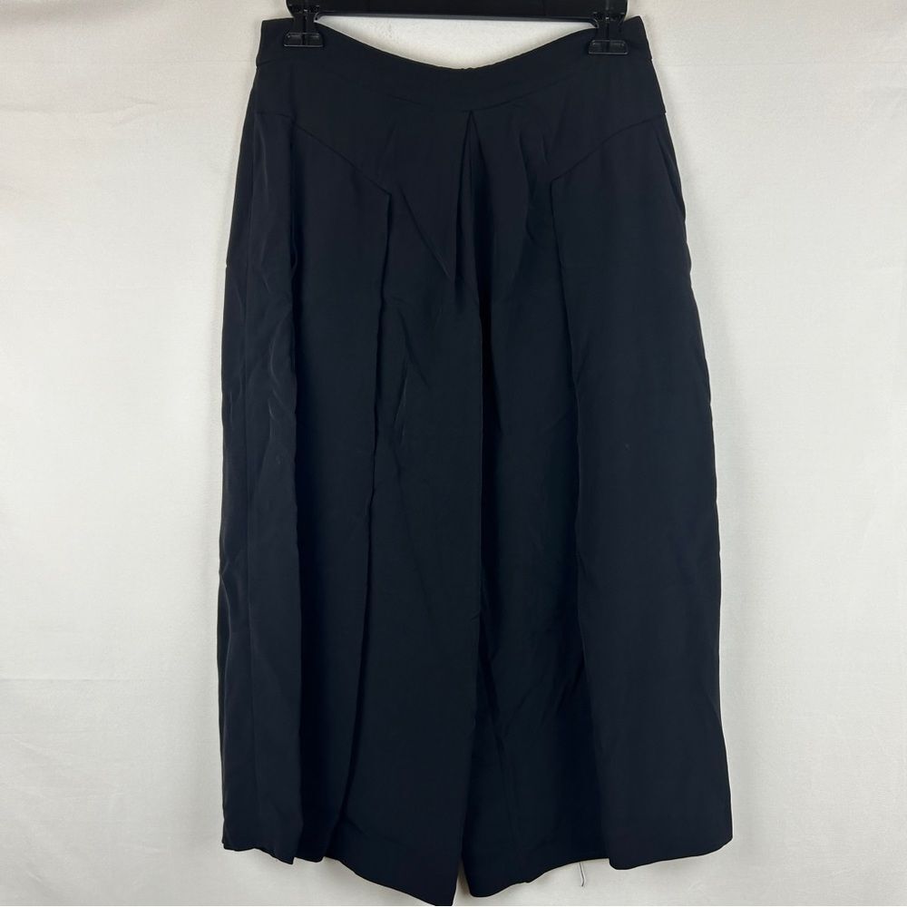 Rebecca Taylor black silk blend pleated wide leg ankle pants size 2